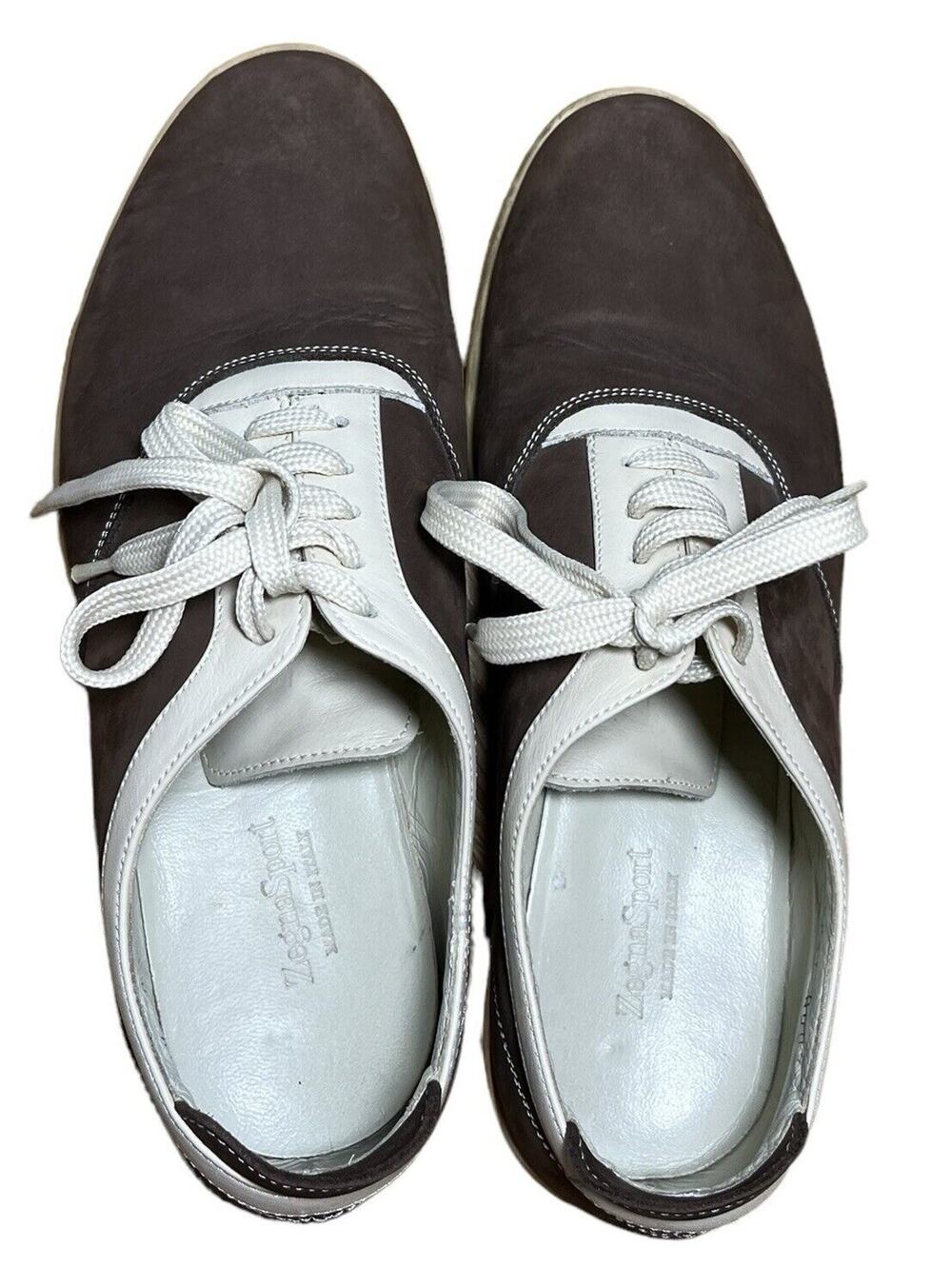 Zegna Sport Oxford Sneaker Shoes Made In Italy Mens 7.5 Brown Cream Lace Up
